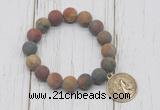 CGB6902 10mm, 12mm matte picasso jasper beaded bracelet with alloy pendant