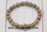 CGB7397 8mm unakite bracelet with skull for men or women