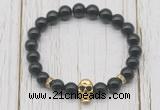 CGB7405 8mm black obsidian bracelet with skull for men or women