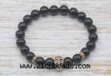 CGB7423 8mm black tourmaline bracelet with skull for men or women