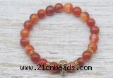 CGB7443 8mm red banded agate bracelet with skull for men or women