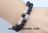 CGB7606 8mm matte black onyx & white moonstone mala stretchy bracelets