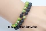 CGB7628 8mm black lava & green sea sediment jasper mala stretchy bracelets