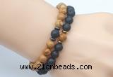 CGB7651 8mm black lava & wooden jasper mala stretchy bracelets