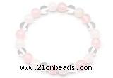 CGB8000 8mm white crystal, white jade & rose quartz beaded stretchy bracelets