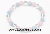 CGB8002 8mm aquamarine, white crystal & rose quartz beaded stretchy bracelets