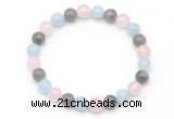 CGB8006 8mm aquamarine, labradorite & rose quartz beaded stretchy bracelets