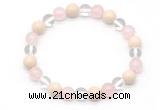 CGB8007 8mm white crystal, rose quartz & white fossil jasper beaded stretchy bracelets
