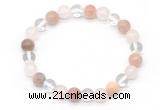 CGB8008 8mm white crystal, rose quartz & sunstone beaded stretchy bracelets