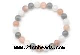 CGB8014 8mm moonstone, white moonstone & labradorite beaded stretchy bracelets