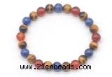 CGB8029 8mm yellow tiger eye, lapis lazuli & red agate beaded stretchy bracelets