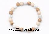 CGB8036 8mm white howlite, white fossil jasper & picture jasper beaded stretchy bracelets