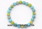 CGB8038 8mm blue howlite, blue & green sea sediment jasper beaded stretchy bracelets