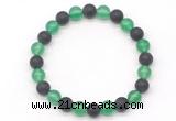 CGB8046 8mm green agate & matte black agate beaded stretchy bracelets