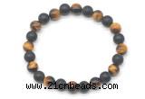 CGB8049 8mm yellow tiger eye & matte black agate beaded stretchy bracelets