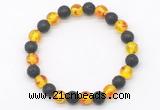 CGB8059 8mm synthetic amber & black lava beaded stretchy bracelets
