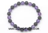 CGB8068 8mm amethyst & black lava beaded stretchy bracelets