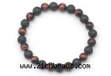 CGB8070 8mm grade AA red tiger eye & black lava beaded stretchy bracelets