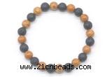 CGB8074 8mm wooden jasper & black lava beaded stretchy bracelets