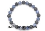 CGB8078 8mm blue spot gemstone & black lava beaded stretchy bracelets