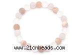 CGB8083 8mm matte white crystal, rose quartz & sunstone beaded stretchy bracelets