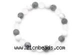 CGB8086 8mm matte white crystal, white howlite & black labradorite beaded stretchy bracelets