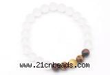 CGB8090 8mm matte white crystal & colorful tiger eye beaded stretchy bracelets
