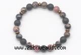 CGB8132 8mm rhodonite, black lava & hematite power beads bracelet