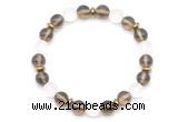 CGB8142 8mm smoky quartz, matte white crystal & hematite power beads bracelet