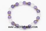 CGB8143 8mm amethyst, matte white crystal & hematite power beads bracelet