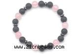 CGB8146 8mm matte black agate, rose quartz & hematite power beads bracelet