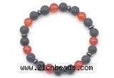 CGB8148 8mm matte black agate, red agate & hematite power beads bracelet