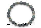 CGB8150 8mm moss agate, matte black agate & hematite power beads bracelet