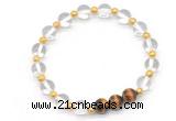 CGB8248 8mm white crystal & yellow tiger eye beaded stretchy bracelets