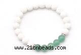 CGB8275 8mm white lava & green aventurine beaded mala stretchy bracelets