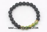 CGB8287 8mm black lava & green sea sediment jasper beaded mala stretchy bracelets