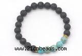 CGB8290 8mm black lava & blue sea sediment jasper beaded mala stretchy bracelets