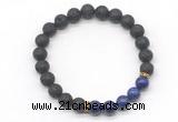 CGB8291 8mm black lava & lapis lazuli beaded mala stretchy bracelets