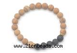 CGB8297 8mm matte wooden jasper & black lava beaded mala stretchy bracelets