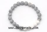 CGB8299 8mm matte grey picture jasper & white lava beaded mala stretchy bracelets