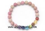 CGB8307 8mm matte pink wooden jasper 7 chakra beaded mala stretchy bracelets