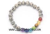 CGB8309 8mm matte dalmatian jasper 7 chakra beaded mala stretchy bracelets