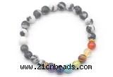 CGB8311 8mm matte black white jasper 7 chakra beaded mala stretchy bracelets