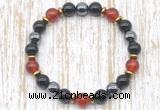 CGB8341 8mm red agate, black onyx & hematite energy bracelet