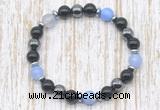 CGB8345 8mm blue banded agate, black onyx & hematite energy bracelet