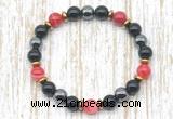 CGB8348 8mm red banded agate, black onyx & hematite energy bracelet
