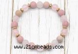 CGB8435 8mm matte pink wooden jasper, rose quartz & hematite power beads bracelet