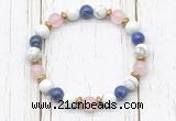 CGB8440 8mm white howlite, lapis lazuli, rose quartz & hematite power beads bracelet