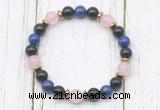 CGB8443 8mm black onyx, lapis lazuli, rose quartz & hematite power beads bracelet