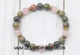 CGB8446 8mm unakite, dragon blood jasper, rose quartz & hematite power beads bracelet